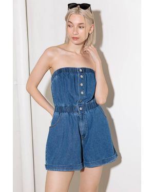 TRUEDAMES Gracefully Wrapped Medium Denim Romper - Blue