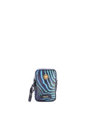 Versace Medusa Biggie Pouch Crossbody Bag Printed Leather Micro - Blue