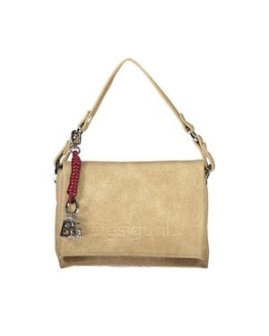 Desigual Polyurethane Bag With Removable Strap And Compartments - Natural