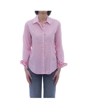 MC2 Saint Barth Gingham Check Long-Sleeved Shirt With Floral Cuffs - Purple