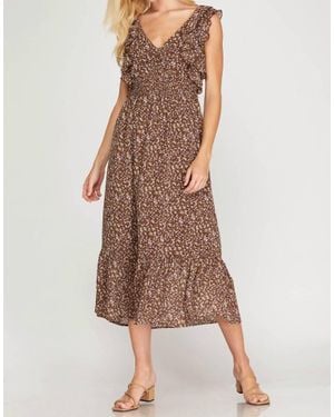 She + Sky Sleeveless Tie Dye Woven Dress - Brown