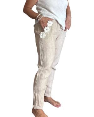 Made In Italy Blooming Linen Pants - White