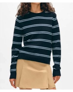 White + Warren Fine Cotton Boucle Stripe Crewneck Sweatshirt - Blue