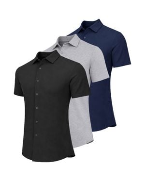 Galaxy By Harvic Galaxy James Tailor Short Sleeve Knit Button Down Shirt-3 Pack - Black