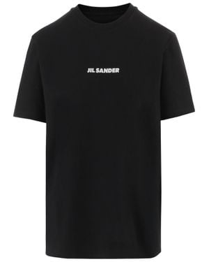 Jil Sander Cotton T-Shirt With Front Logo Print - Black
