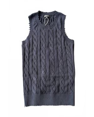 Minnie Rose Cotton Frayed Cable Tank - Blue