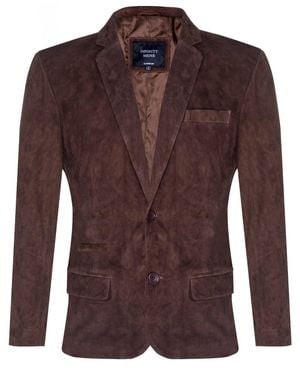 Infinity Leather Blazer Suede Jacket Soft Italian Leather Coat - Brown