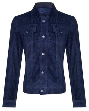 Infinity Leather Goat Suede Leather Jeans Jacket-Adelaide - Blue