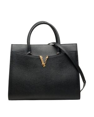 Versace Virtus Leather 2Way Bag - Black