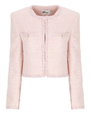 Self-Portrait Boucle Jewel Buttons Blazer - Pink