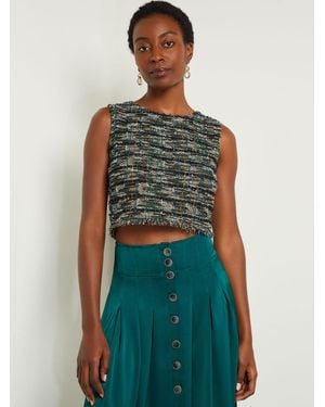 Misook Modern Fit Cropped Tweed Knit Tank - Green