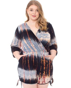 TRUEDAMES Tie Dye Wrap Plussize Romper - Multicolor