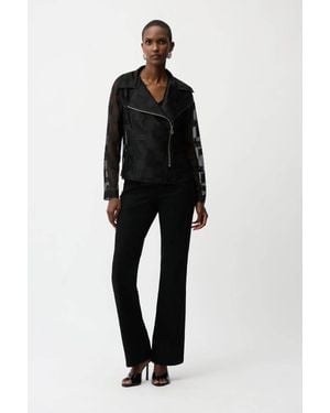 Joseph Ribkoff Geometric Mesh Moto Jacket With Asymmetric Zipper - Black