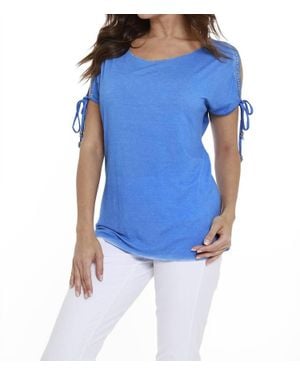 Angel Beaded Cold Shoulder Top - Blue