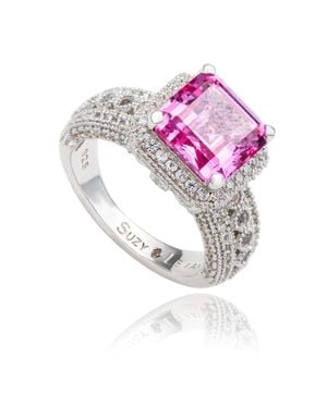 Suzy Levian Sterling Emerald-Cut Sapphire & Diamond Accent Ring - Metallic