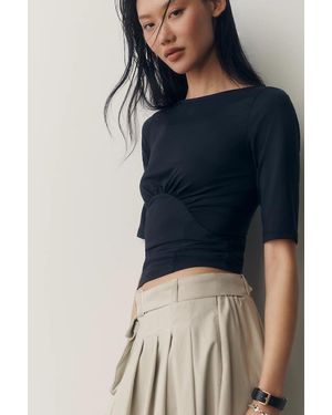 Maeve Ruched Boat-Neck Top - Blue