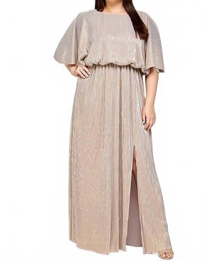 See And Be Seen Cape Metallic Pleated Maxi Dress - Natural