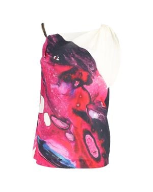 ESCADA Silk Printed Chain-Strap Top - Pink