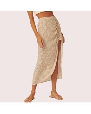 Promesa Cora Floral Ruched Side Slit Skirt - Natural