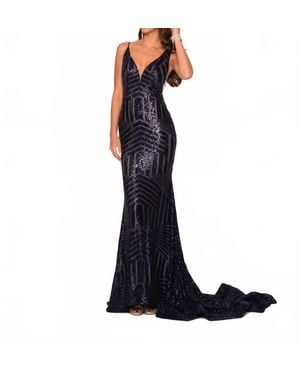 Dave & Johnny V Neckline Gown - Blue
