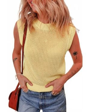 Dear Lover Hollow Knit Sleeveless Sweater Vest - Yellow