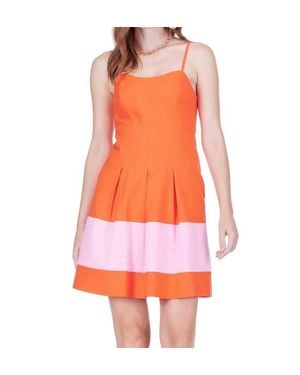 J joy Pleated Block Sundress - Orange