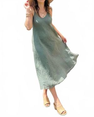 Milio Milano Solid Deep V Neck Maxi Dress - Green
