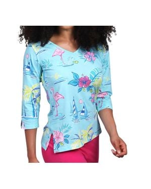 Ana Clare Palm Beach Isle Nicole Flamingo Top - Blue
