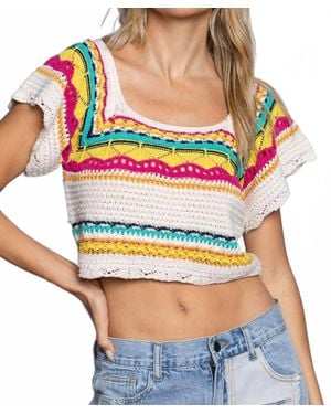 Pol Crochet Cropped Sweater Top - Red