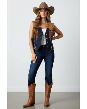 Saints & Hearts Contrast Yoke Stud Vest - Blue