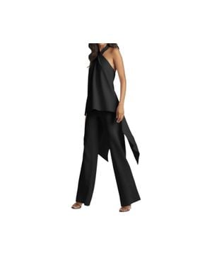 Sachin & Babi Sabrina Halter Neck Top Draped Sleeveless Blouse - Black