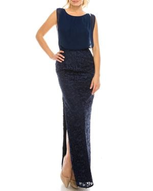 Aidan Mattox Embroidered-Lace Evening Dress - Blue