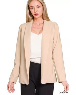 TRUEDAMES Woven Long Sleeve Blazer With Lining - Natural