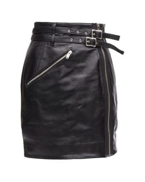 Undercover Sheep Leather Zip Motorcycle Biker Skirt - Black