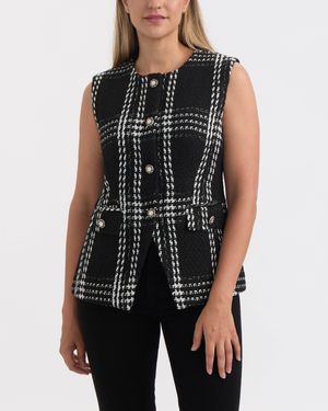 Ellen Tracy Long Fitted Vest With Pockets - Black