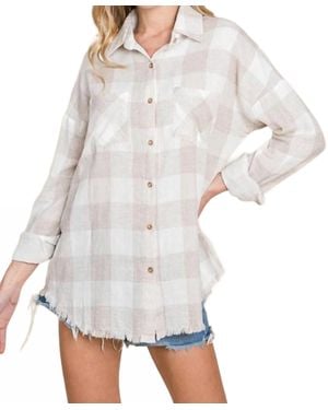 lime + chili Cotton Gauze Checkered Shirt - White