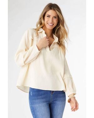 Coco + Carmen Kacey Long Sleeve Soft Gauze Top - White
