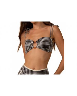 Montce Gingham Tori Ties Bandeau Bikini Top - Black
