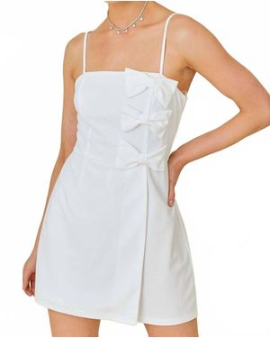 Main Strip Bow Tie Solid Dress Romper - White