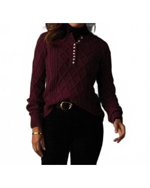 The Normal Brand Josefine Cableknit Henley Sweater - Red