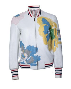 Thom Browne Floral Lamb Leather Bomber Jacket - Blue