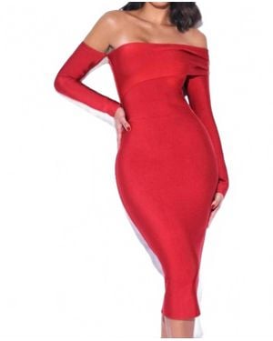 Miss Circle Shayla Bandage One Shoulder - Red