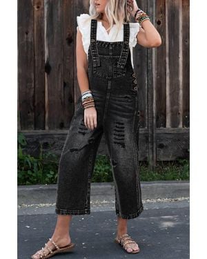 Little Daisy Closet Distressed Bib Pocket Wide Leg Denim Overall - Black