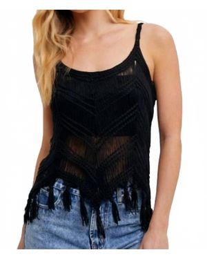 Bluivy Crochet Fringe Sleeveless Top - Black