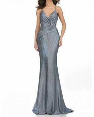 Terani Glitter Metallic Prom Maxi Dress - Blue