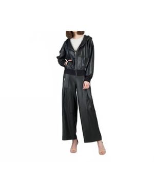 Clara Sunwoo Liquid Leather Zip Hooded Jacket - Black
