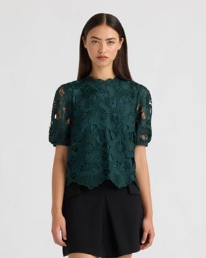 NVLT Mock Neck Lace Top - Green