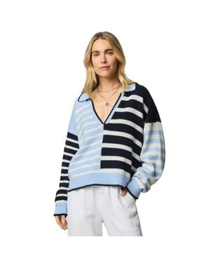 Splendid Arden Stripe Polo Sweater - Blue