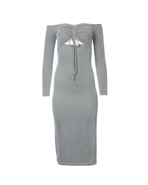 Endless Blu. Off-The-Shoulder Cutout Midi Dress - Gray