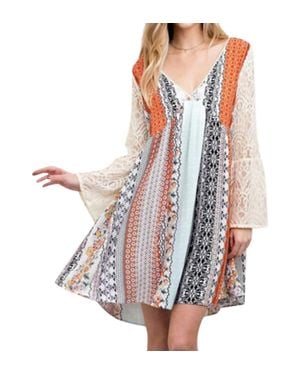 Kori Mixed Print Lace Dress - White
